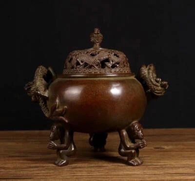 Old Chinese Copper Incense Burner w/dragon N103