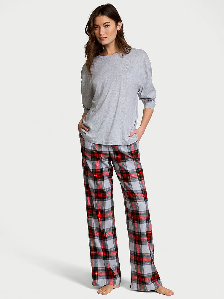 Victoria's Secret Flannel Long-Sleeve Tee-Jama Set