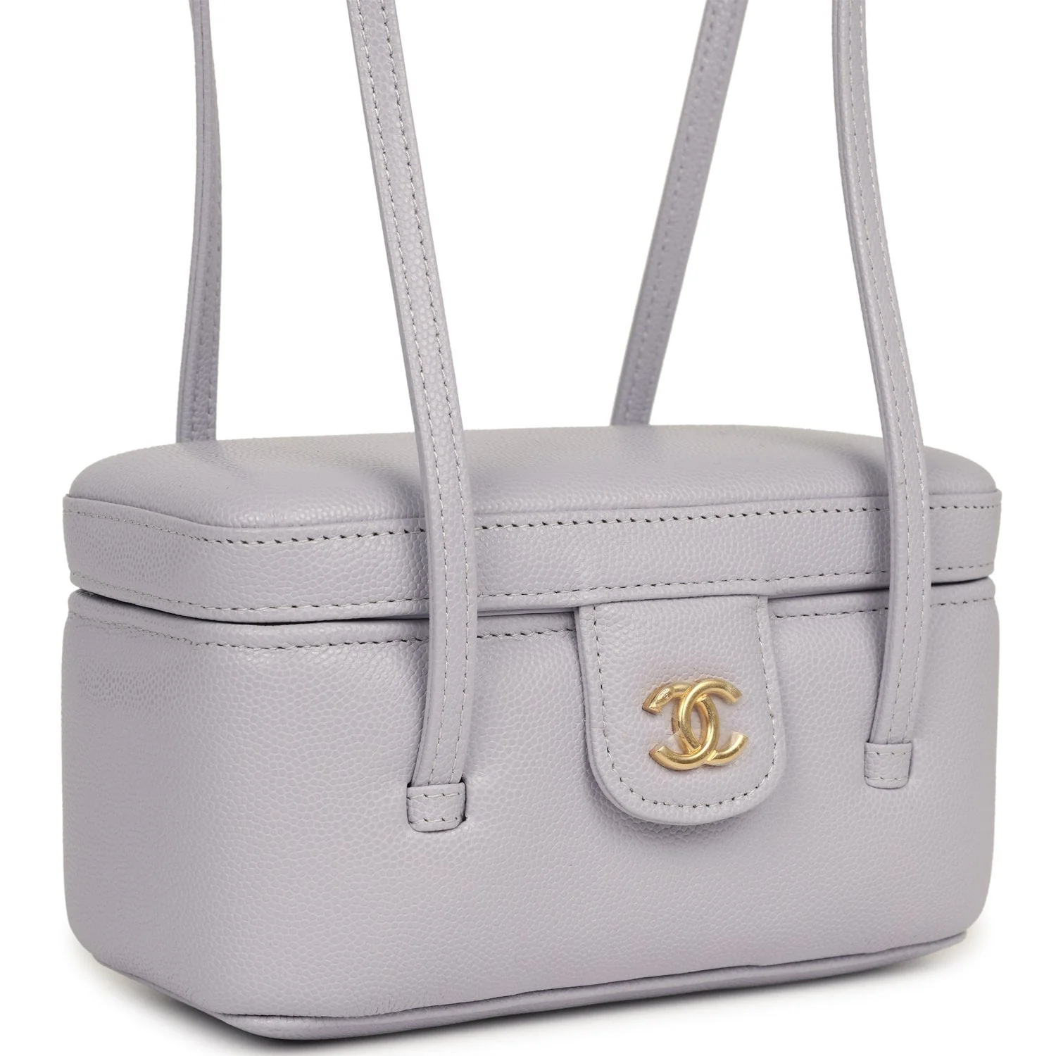 CHANEL Preppy Coco Long Vanity With Straps Light Purple Shiny Caviar Brushed Gold Hardware