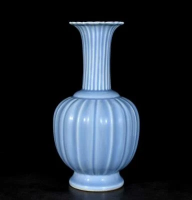 35CM Qianlong Old Chinese Blue Glaze Vase N3114