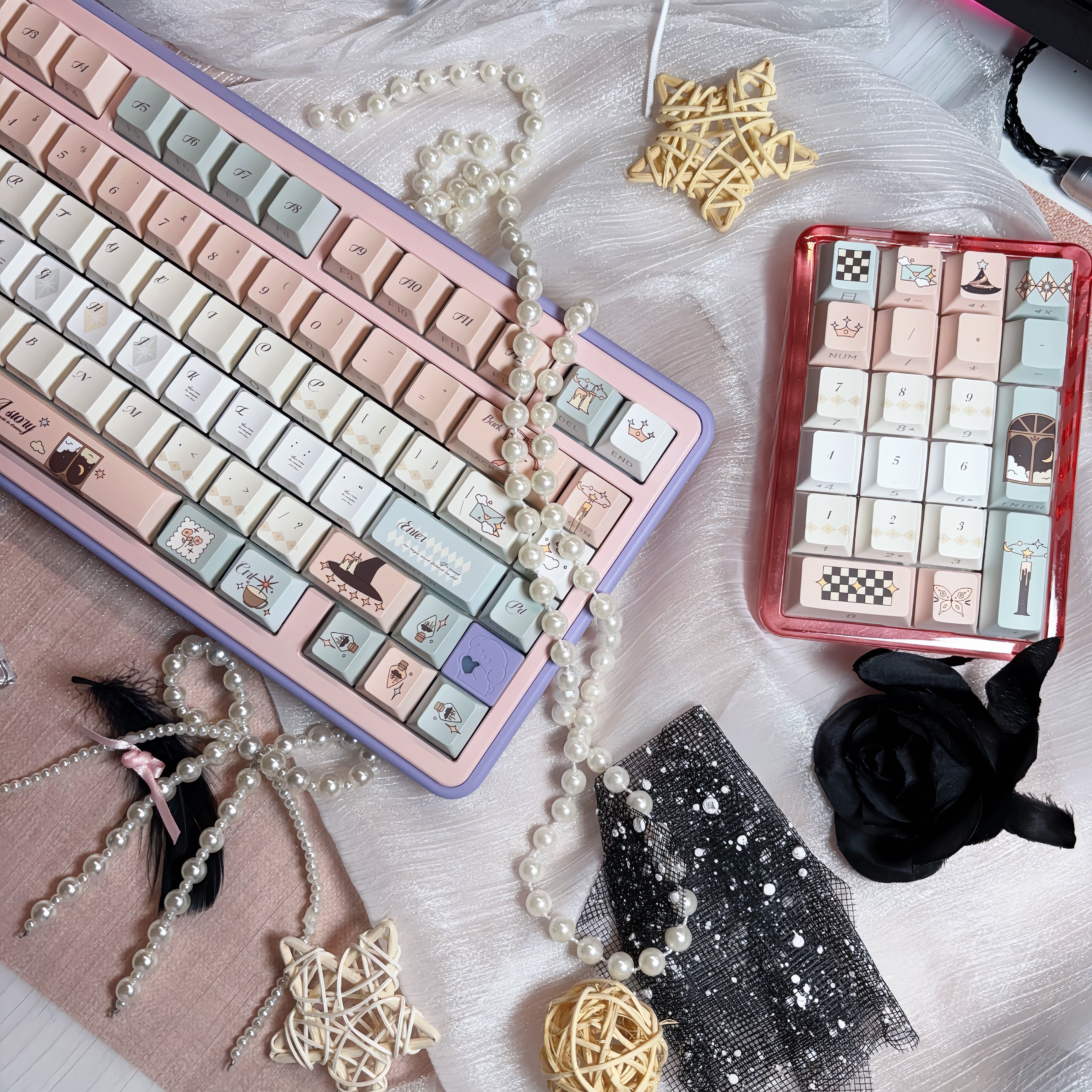 Dreamy Fairy Tale Side-Printed Shine-Through Keycap Set – PBT Cherry Profile Mini Kit – Compatible with Mad Catz & Wooting