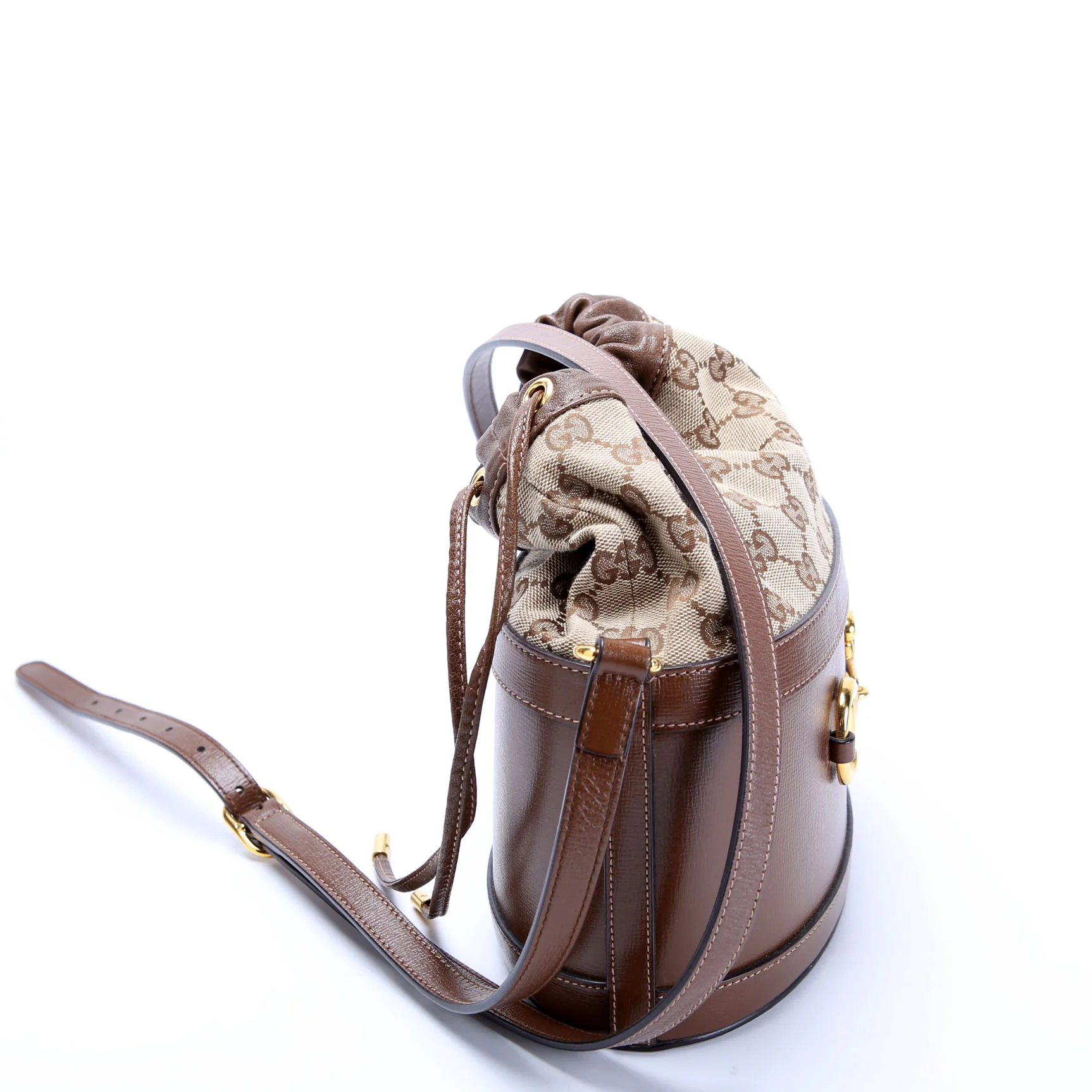 GUCCI 602118 GG Canvas 1955 Horsebit Bucket Bag Brown/Beige