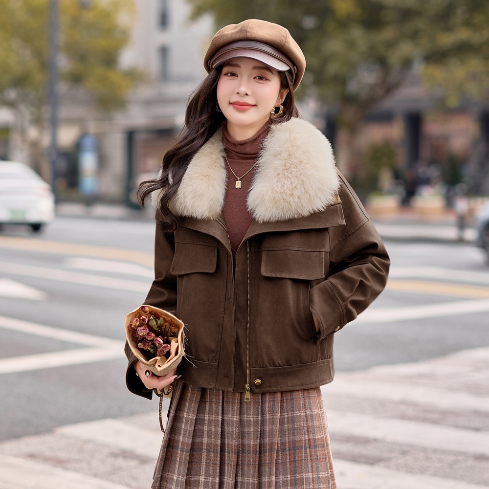 Imitation of suede Korean style down locomotive winter coat
