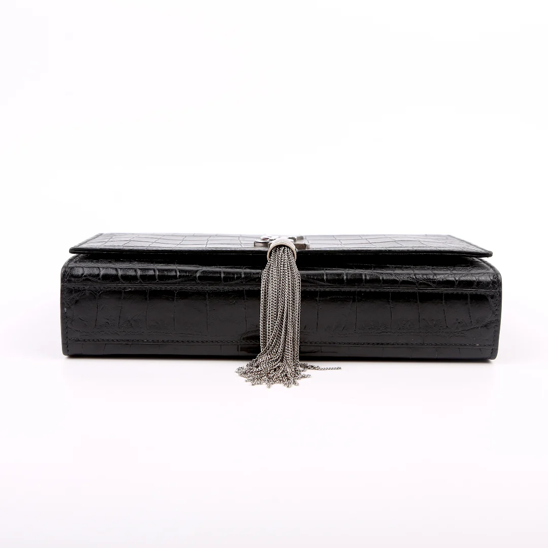 Kate Tassel Satchel Medium Croc Embossed 354119 Black