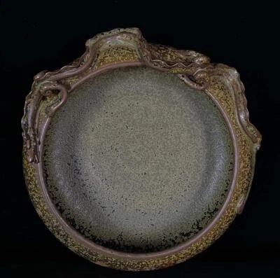 Signed Old Chinese Tea Glaze Brush Washer w/dragon N54