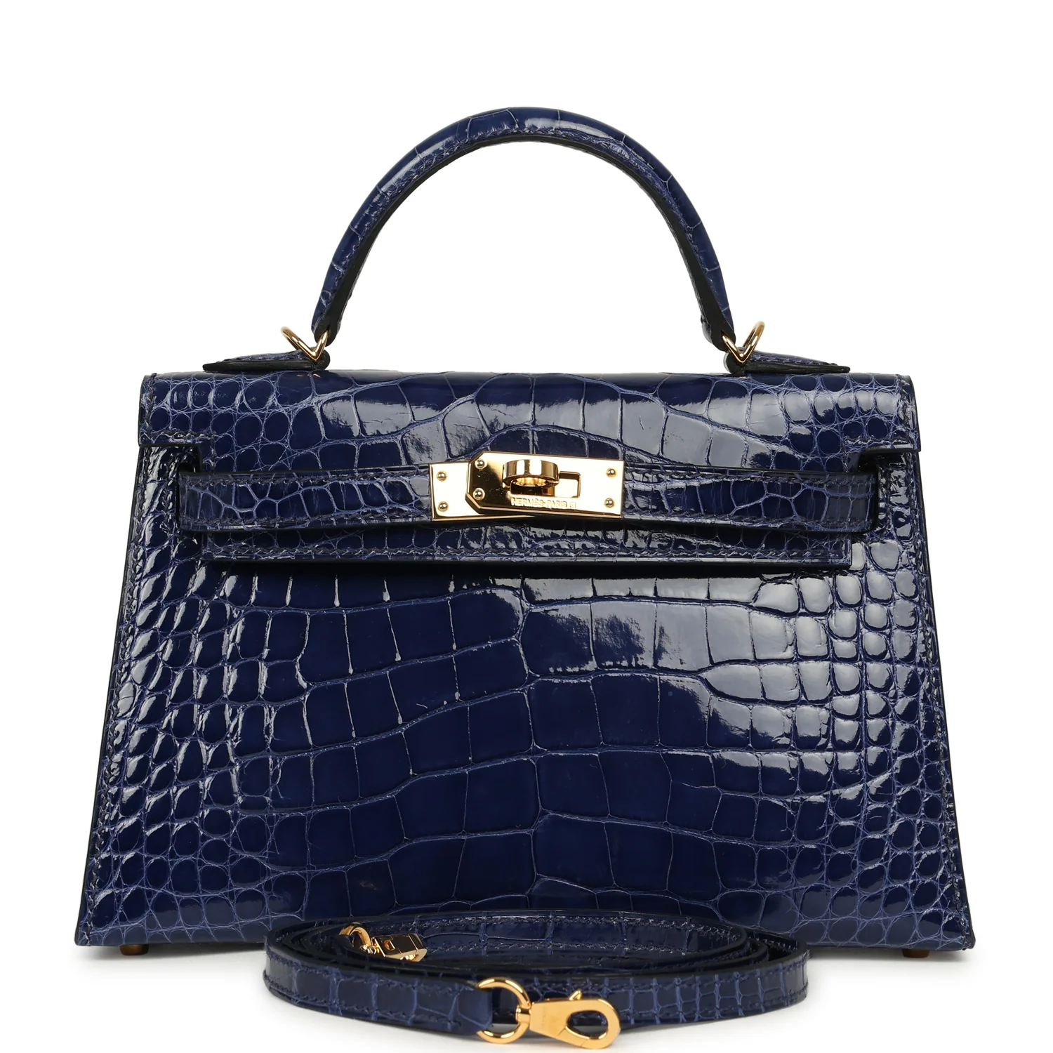 HERMÈS Kelly Sellier 20 Bleu Saphir Shiny Alligator Gold Hardware
