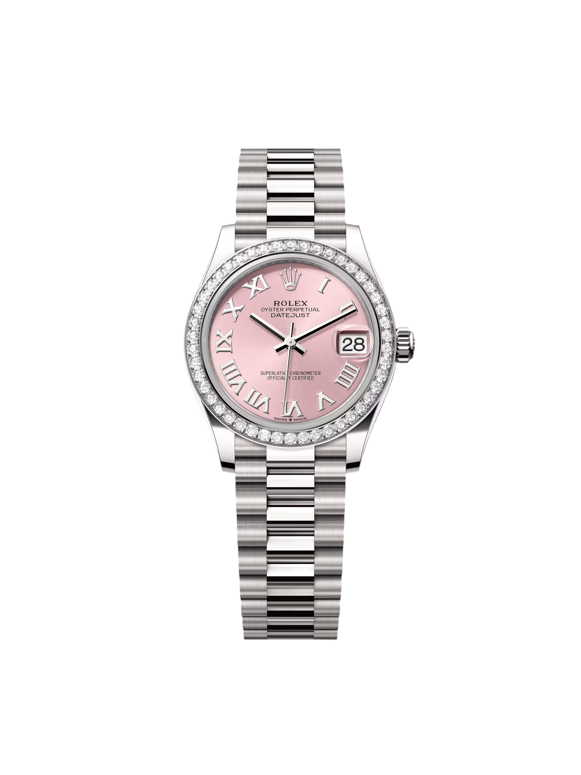 RLX Datejust m278289RBR-0016 Pink Dial White Gold President Watch