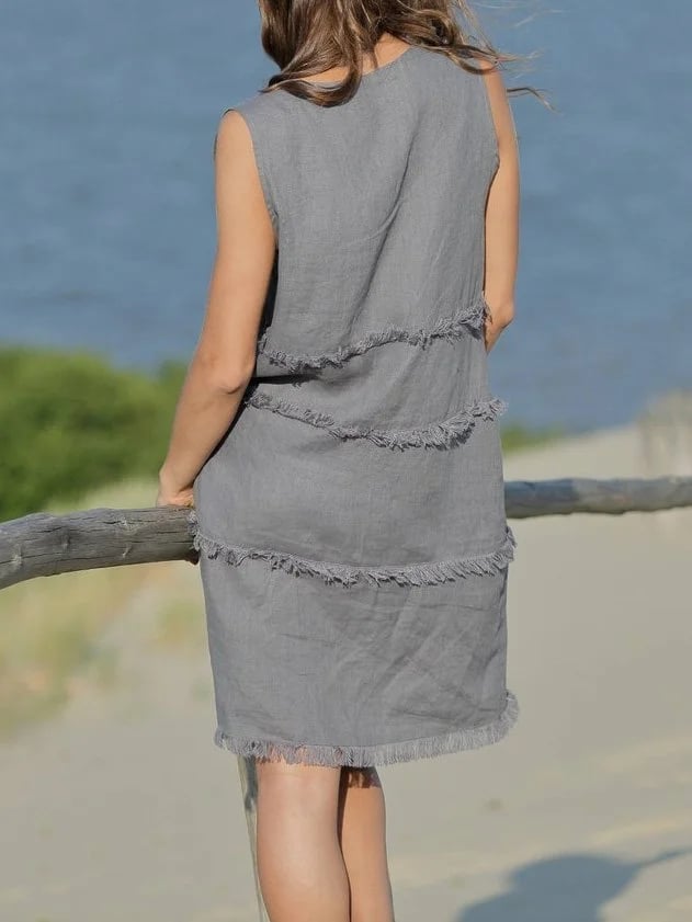Sleeveless Linen V Neck Dresses