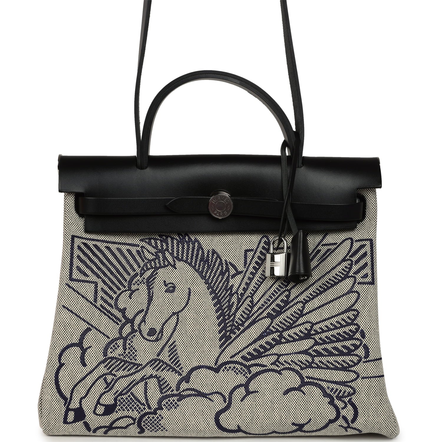 Hermes Herbag Zip Pegase Pop PM 31 Bleu Indigo-Ecru Toile H Canvas, Bleu Indigo Vache Hunter Palladium Hardware