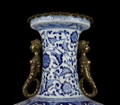 54CM Qianlong Signed Old Chinese Blue and White Vase w/flower N3930