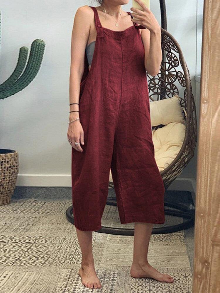 Pure Color Women Strap Jumpsuit