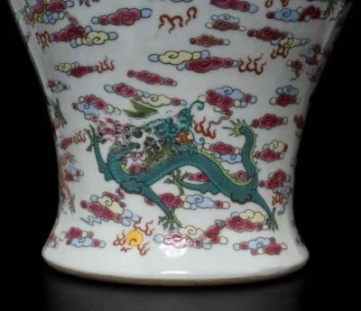 44CM Kangxi Signed Old Chinese Famille Rose Vase W/dragon