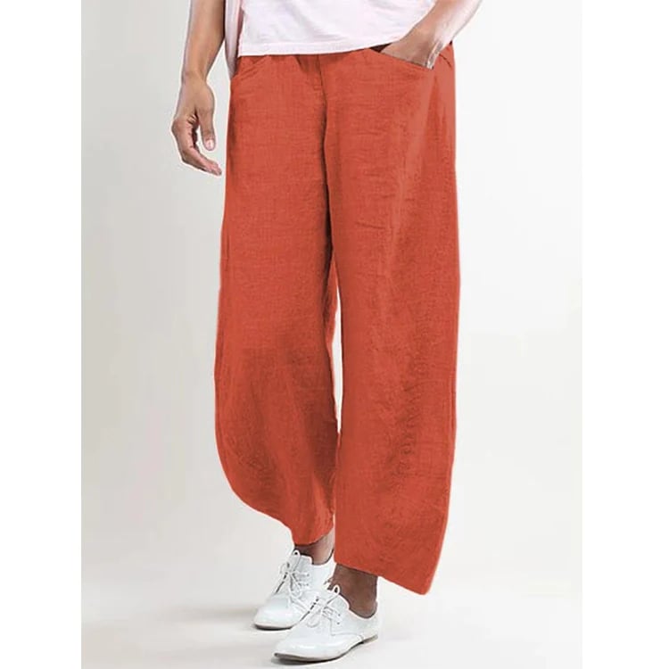 Cotton-Linen Daily Pocket Cropped Pants