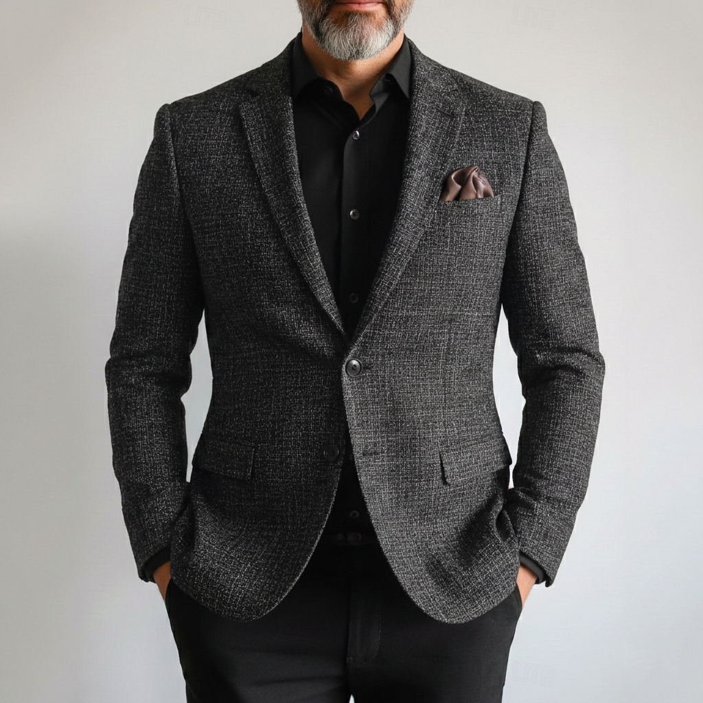 Men's Tweed Notched Lapel Single Breasted Chest Pocket Long Sleeve Blazer