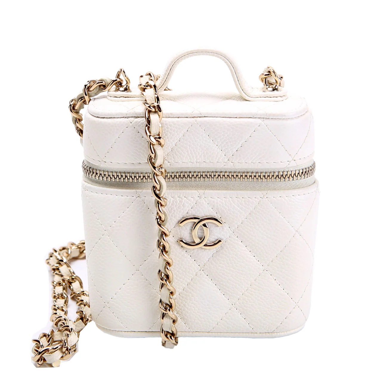CHANEL CC Handle With Care Vanity Case Small Caviar 31M Ivory