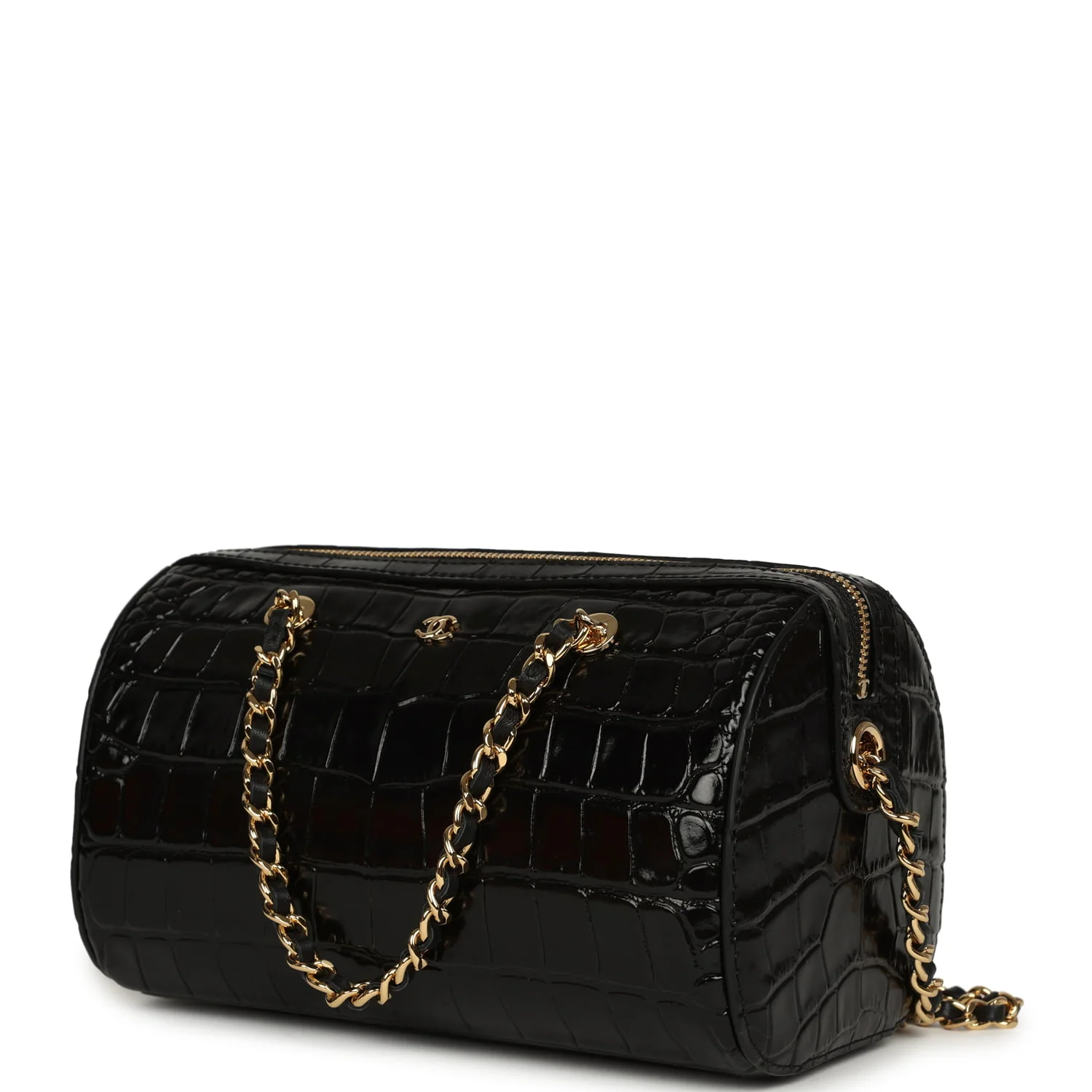 Chanel Mini Timeless Classic Barrel Bag with Chain Black Croc Embossed Calfskin Gold Hardware