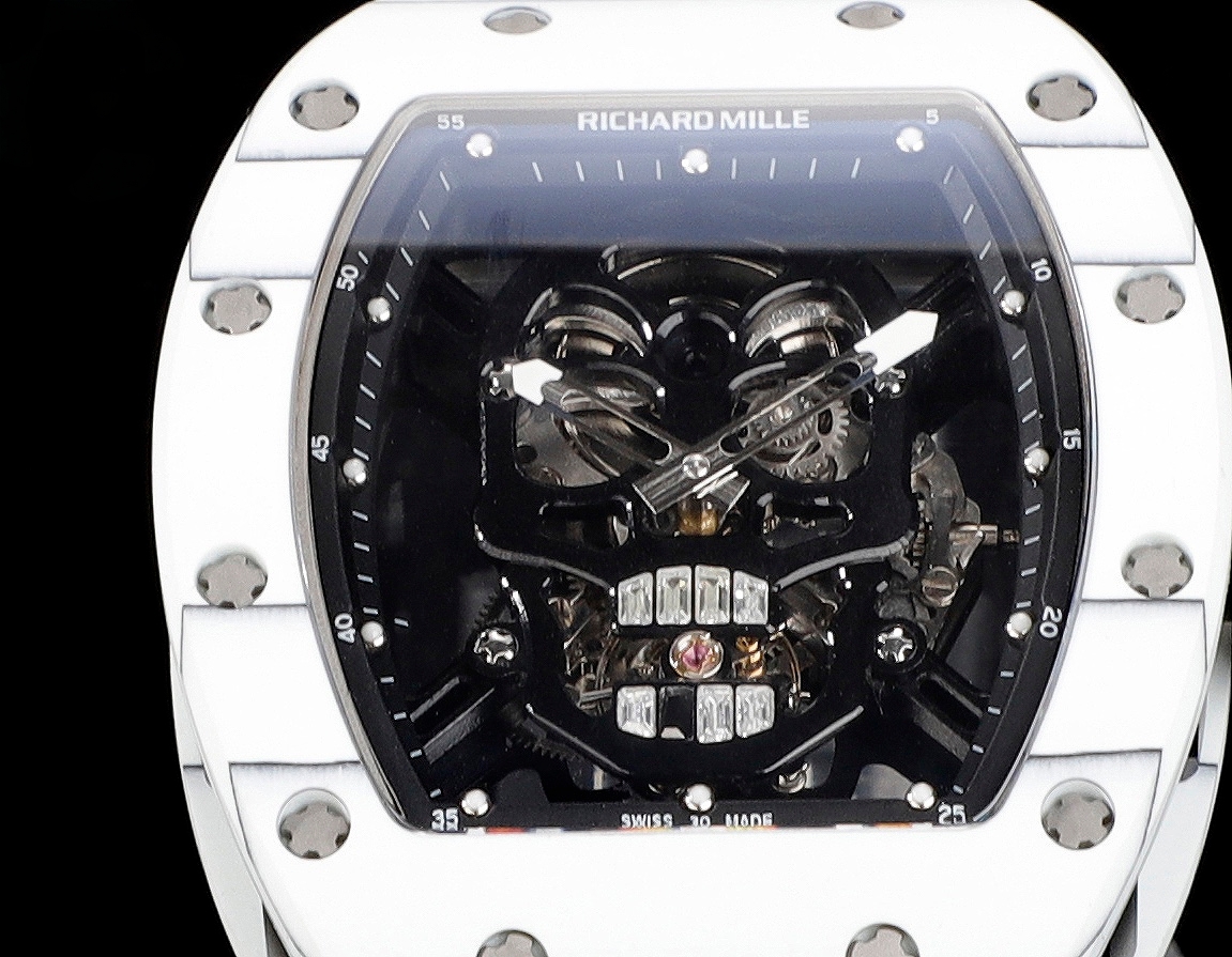 【7A Quality】Best Swiss Replica Richard Mille RM52 Skull Tourbillon Watch with Rubber Strap