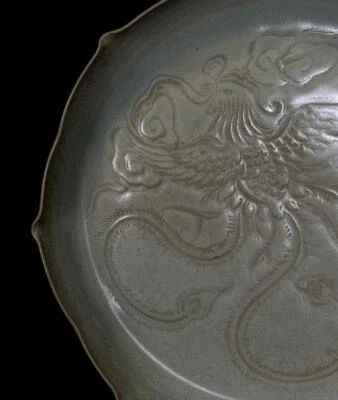 44CM Old Chinese Ru Kiln Dish w/phoenix N880