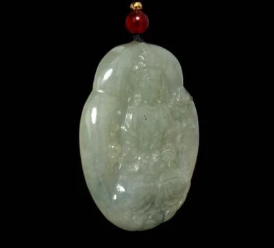 30G Chinese Natural Jadeite Jade Pendant w/Guanyin Buddha