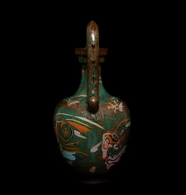 27.5CM Signed Antique Chinese Yaobian Glaze Vase w/figure