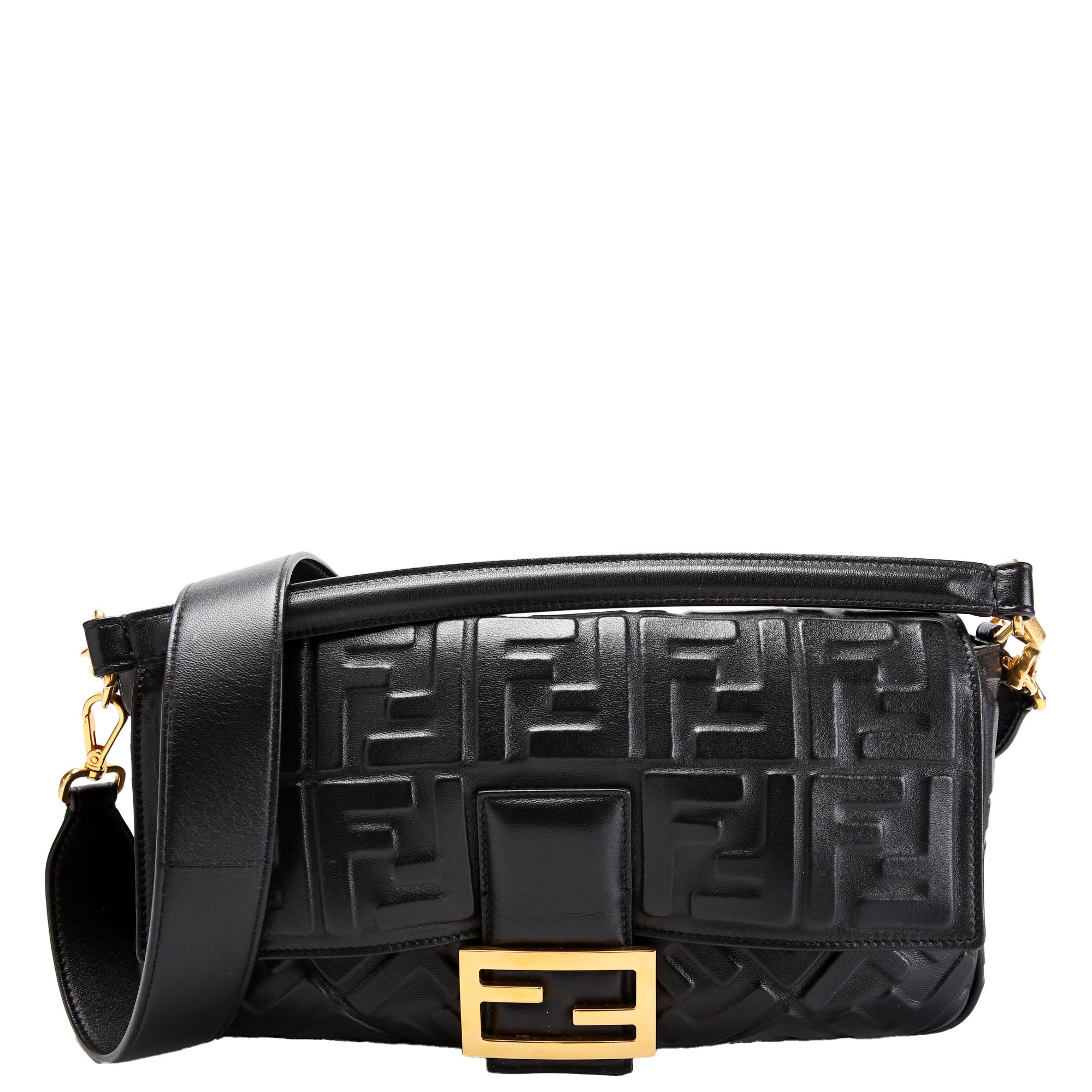 FENDI 8BR771 FF Nappa Embossed Baguette Large Black