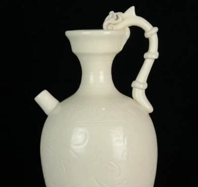 29CM Old Chinese Ding Kiln White Glaze Teapot w/flower N835