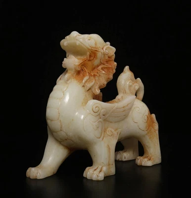 21CM Antique Chinese White Jade Statue w/ kylin