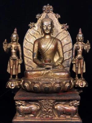 30CM Old Chinese Bronze Gilding Statue Buddha CK150