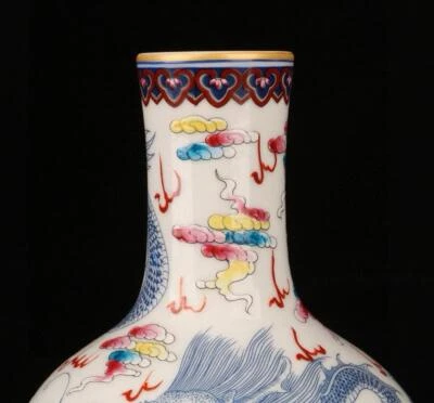 Qianlong Signed Pair Old Chinese Famille Rose Vase W/dragon N1434