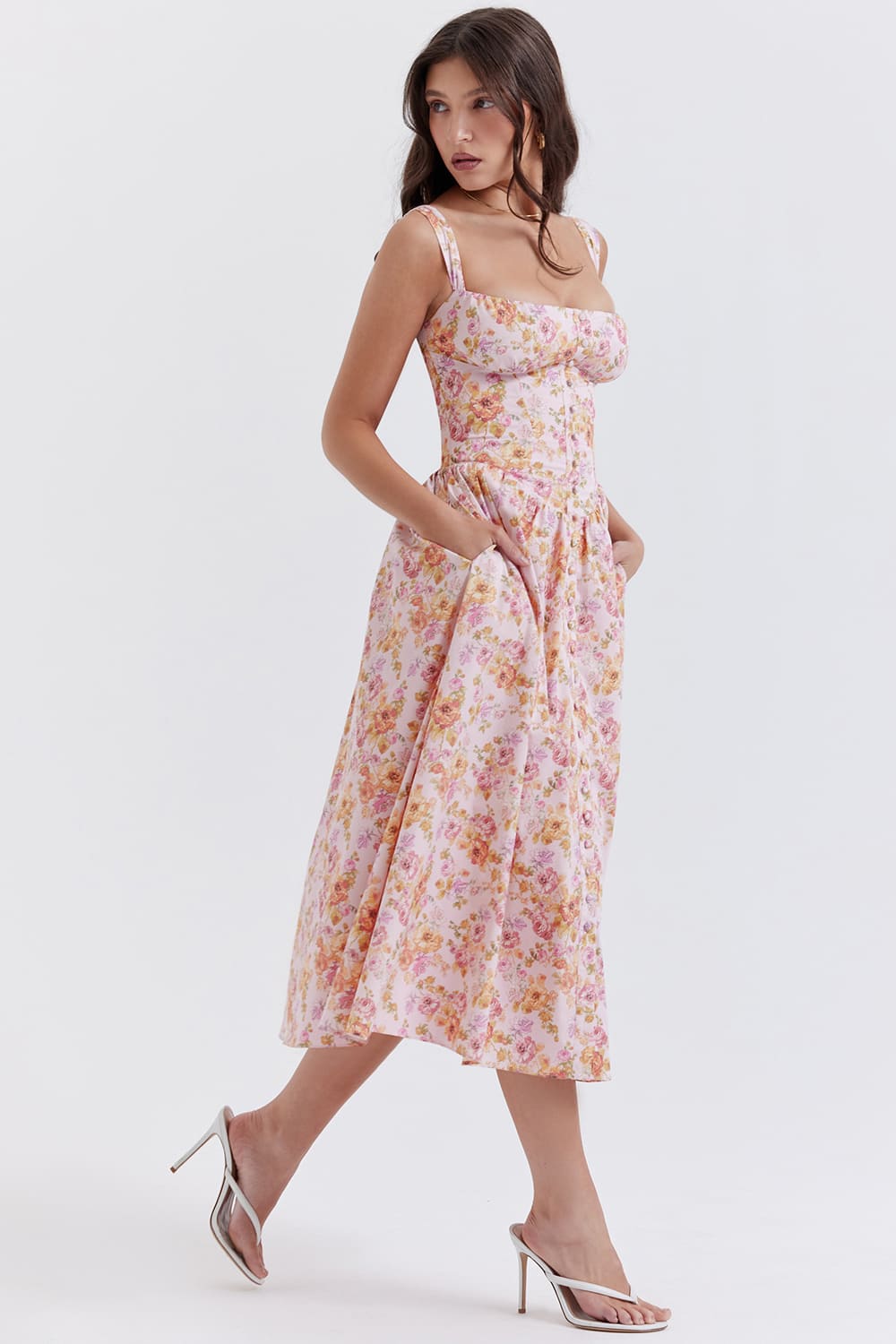 PINK PRINT MIDI SUNDRESS