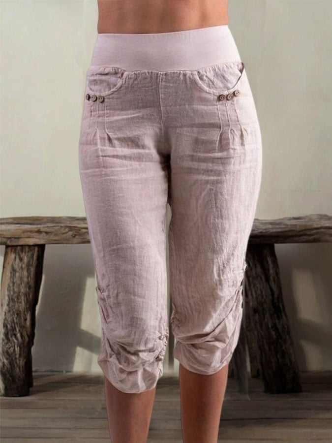 Women's Casual Cotton Linen Cropped Pants