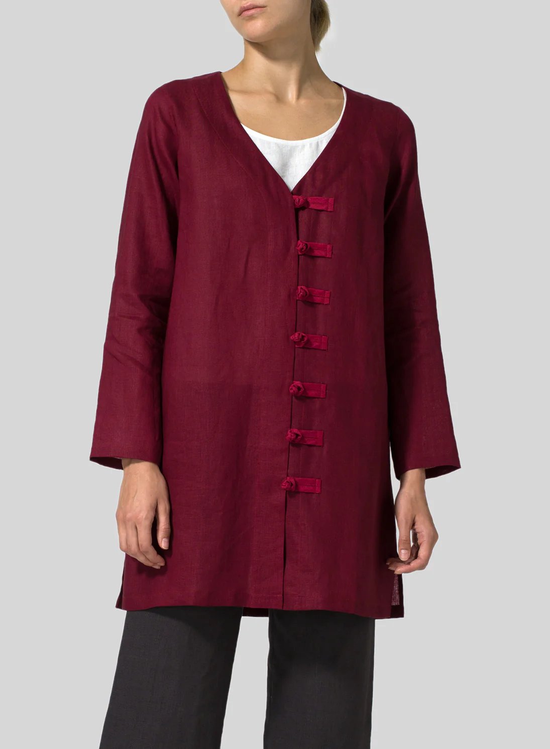 Cotton And Linen Hand-Knotted Button Jacket