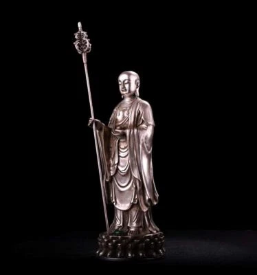 25CM Old Chinese Copper Silvring Statue Buddha N227