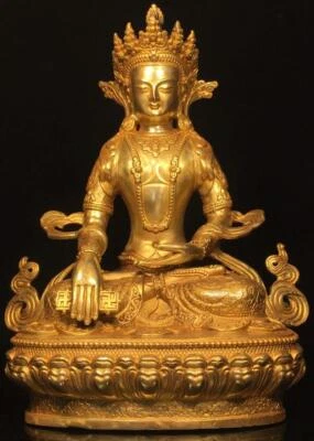 30CM Old Chinese Bronze Gilding Statue Buddha CK369