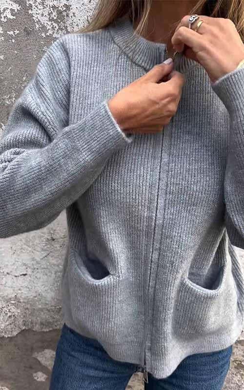 🌲 SALE🔥 Round Neck Zipper Knitted Jacket