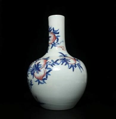 36CM Yongzheng Signed Antique Chinese Blue & White Porcelain Vase w/ peach
