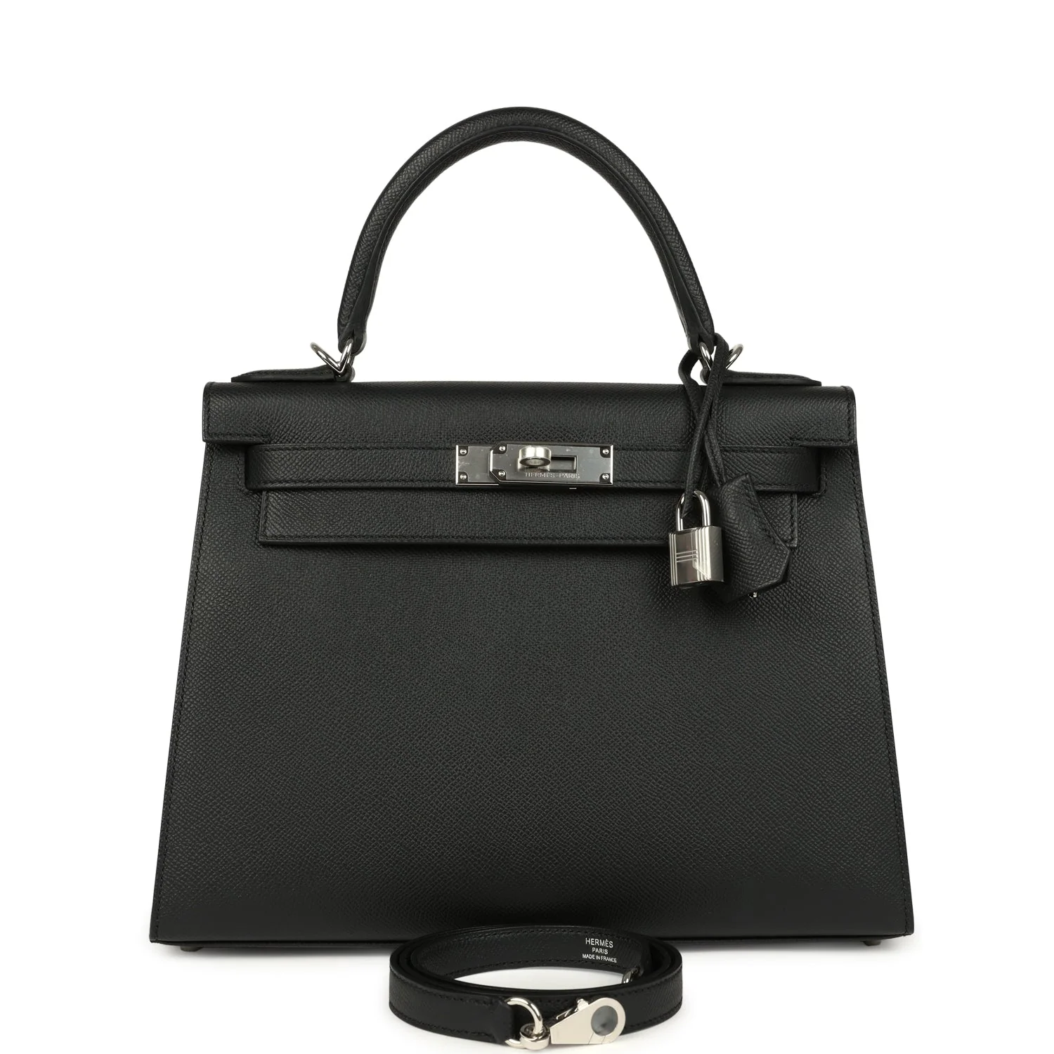 HERMÈS Kelly Sellier 28 Black Epsom Palladium Hardware