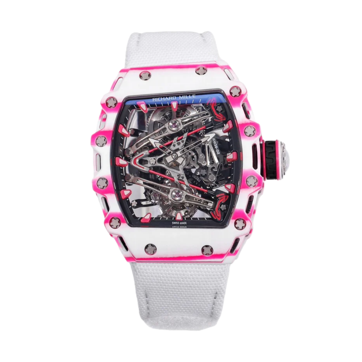 【7A Quality】Richard Mille RM 38-02 Bubba Watson Tourbillon White Fabric Strap