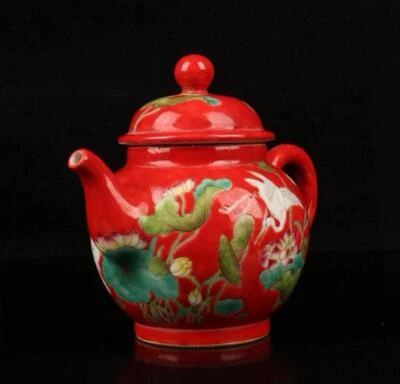 Qianlong Signed Old Chinese Colour Enamel Teapot W/crane N1428