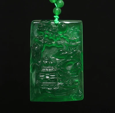 84G Chinese Natural Green Jadeite Jade Pendant w/landscape