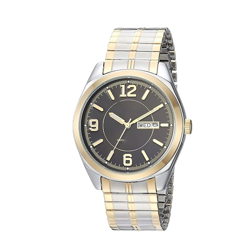 Men's watch with date and day display function and expandable strap.