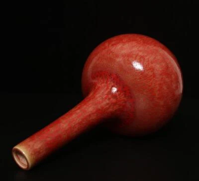 25.5CM Kangxi Signed Old Chinese Red Glaze Yaobian Glaze Vase