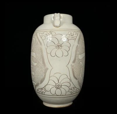 23.5CM Old Chinese Cizhou Yao Cizhou Kiln Vase w/flower Q1158
