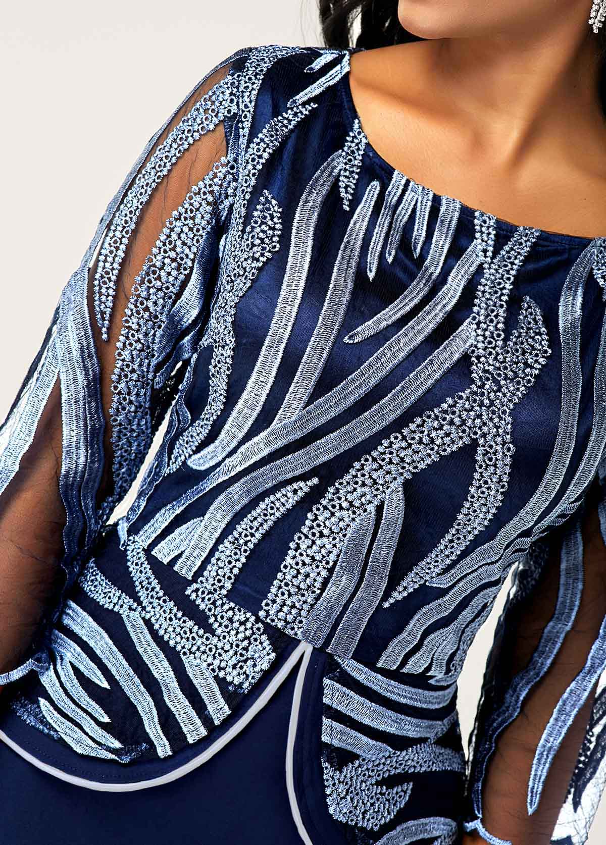 Boat Neck 3/4 Sleeve Lace Stitching Dress