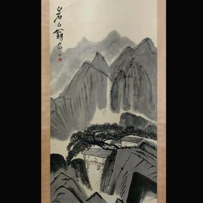 Qi Baishi Signed Chinese Hand Painted Calligraphy Scroll w/landscape N1836