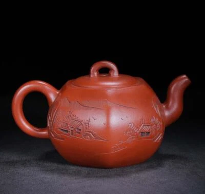 Feng Guilin Signed Old Chinese Handmade Yixing Zisha Teapot w/landscape N195