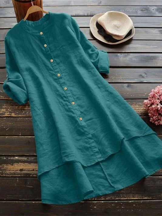 Women's Button cotton linen long style shirt