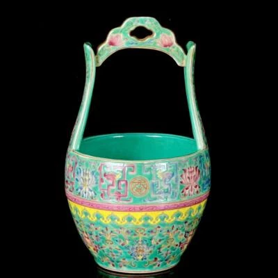 Yongzheng Signed Old Chinese Colour Enamel Statue Bucket W/flower CK634