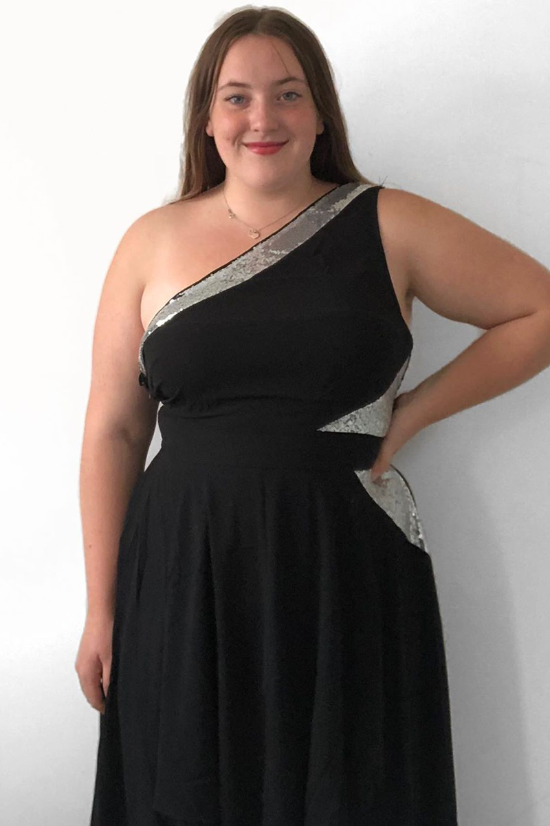 High Waist One Shoulder Asymmetric Hem Dress