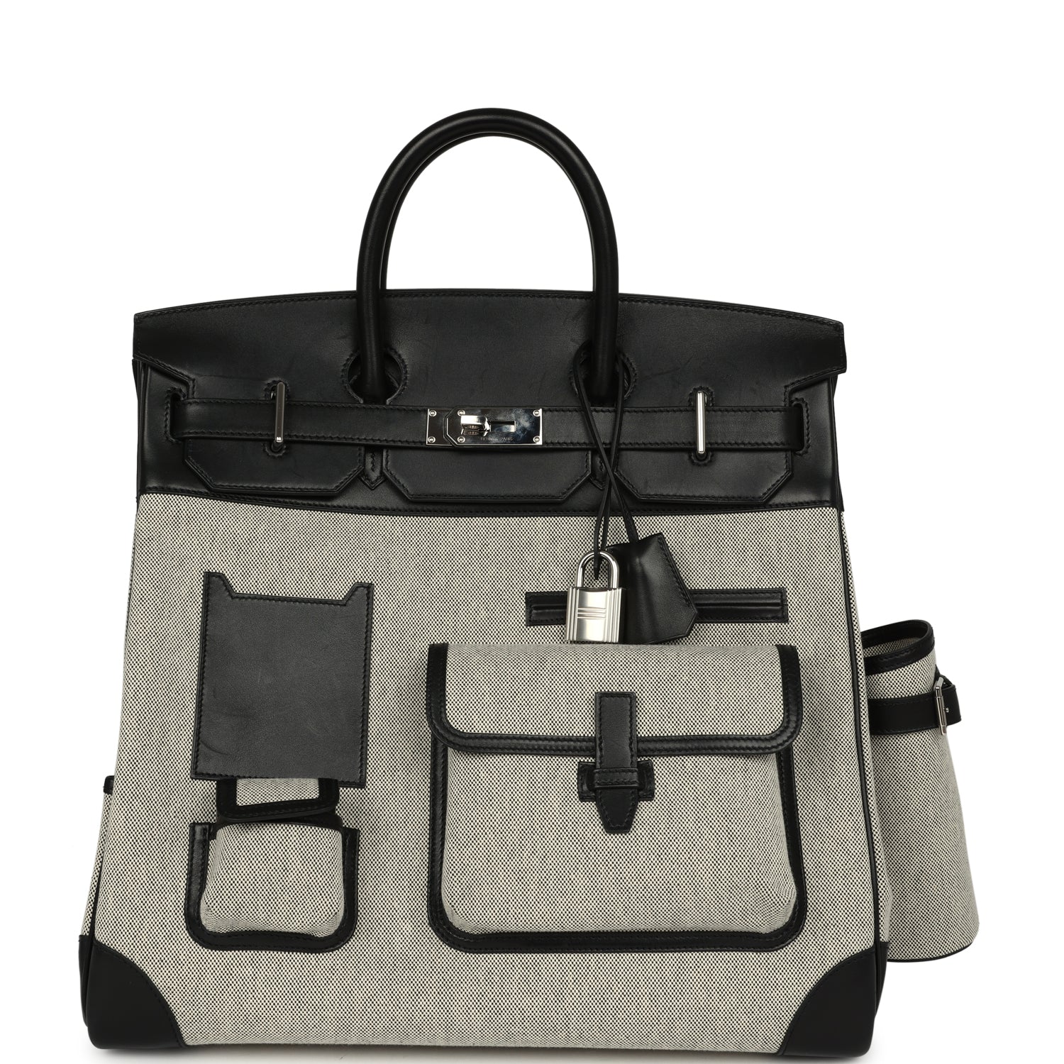 HERMÈS Birkin Cargo HAC 40 Black Evercalf, Ecru-Black Toile H Palladium Hardware